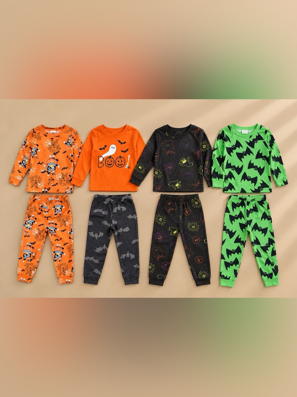 Boys 4T Halloween Pajamas 4 Set Bundle Bluey Bats Ghosts 8 Pieces